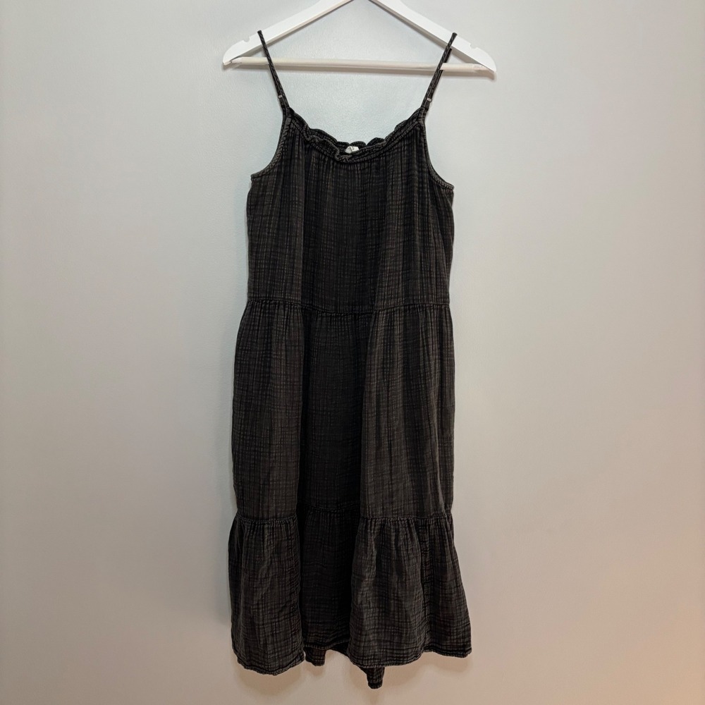 Daily Practice Midi Dress Women S Tiered Gray Boho Cottage Coastal 100% Cotton